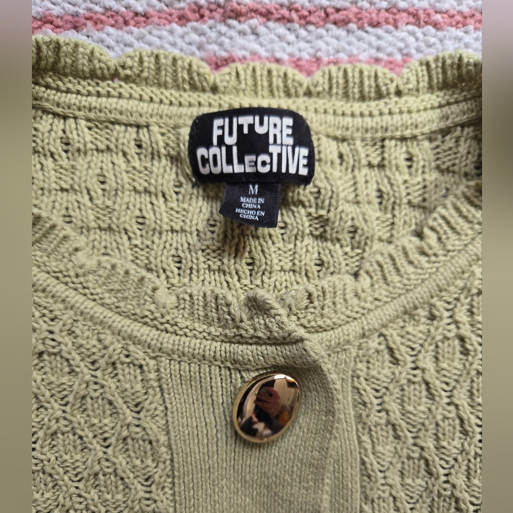 Target Future Collective Olive Green Knit Cardigan with Gold Button - Picture 2 of 3
